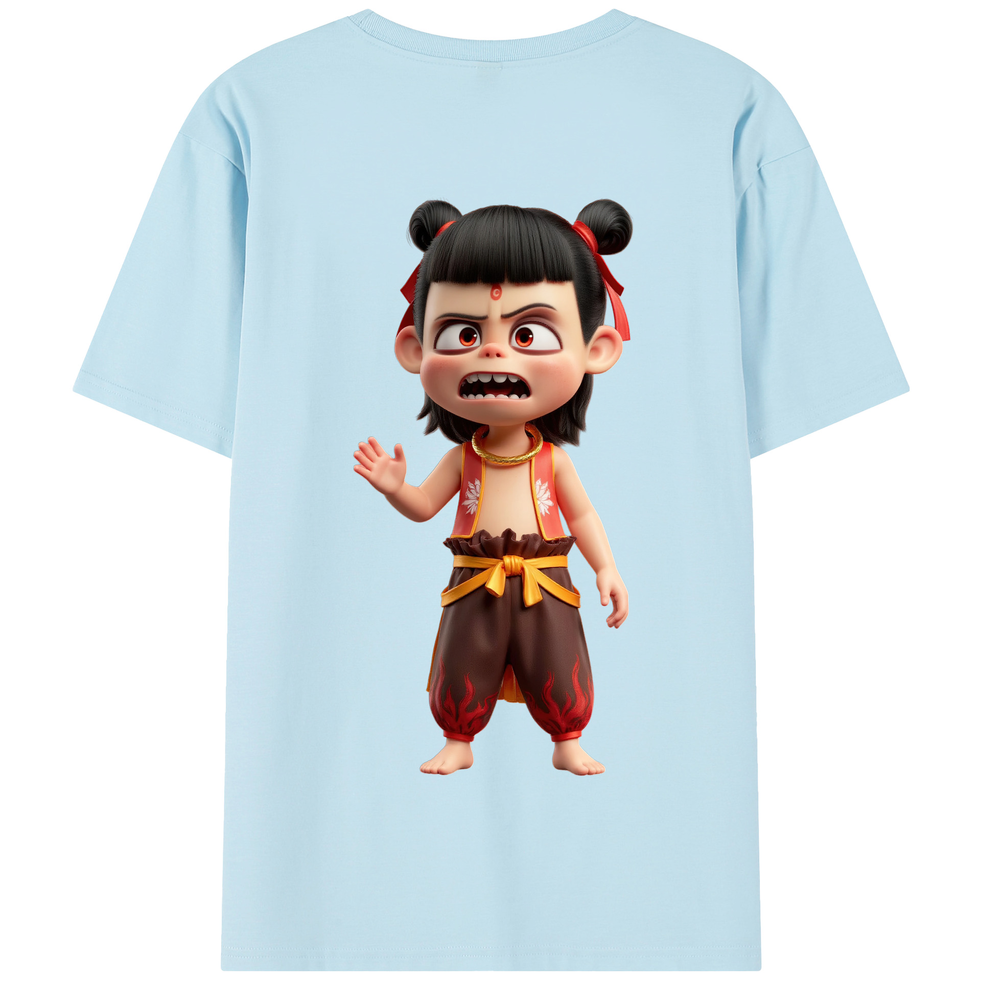 （画像用） Ne Zha 2 ナタ 魔童の大暴れ 綿100％半袖Tシャツ（背面プリント）